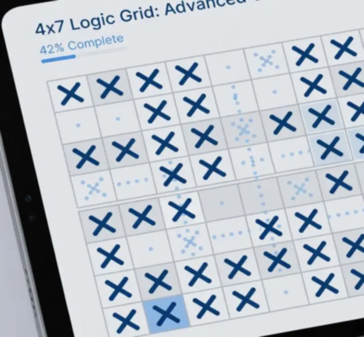 Advanced 4×7 grid puzzle showcasing an expert-level logical deduction layout